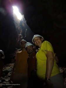 The intrepid adventurers at the skylight in Dark Cave.
