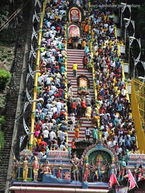 The kavadi-bearers got to use the wide center stair.  